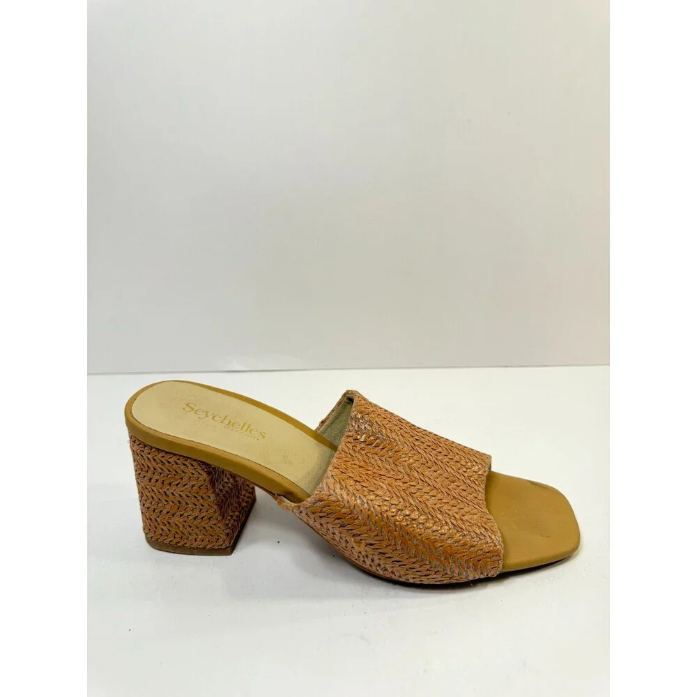 Seychelles Tan Woven Block Heel Mules